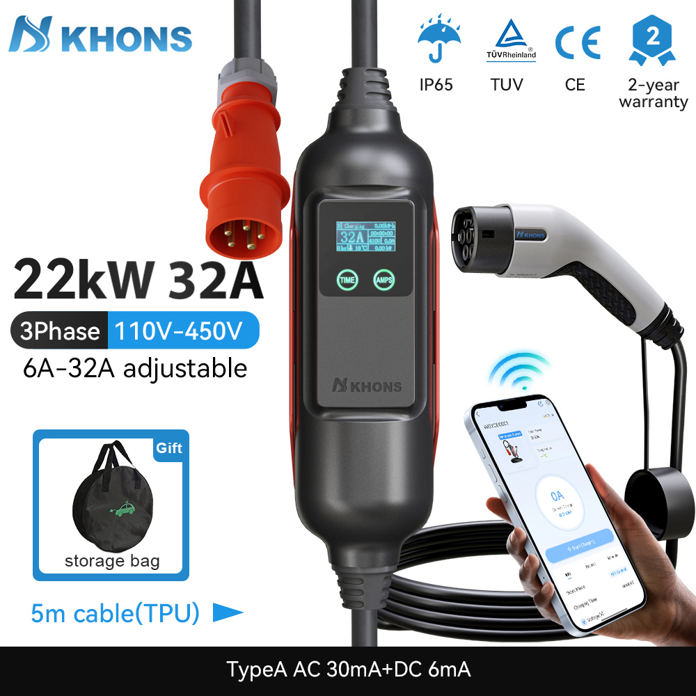 Khons Portable EV Charger Type - Portable Ev Charger 32A Type 2 Cee Plug 评论和价格
